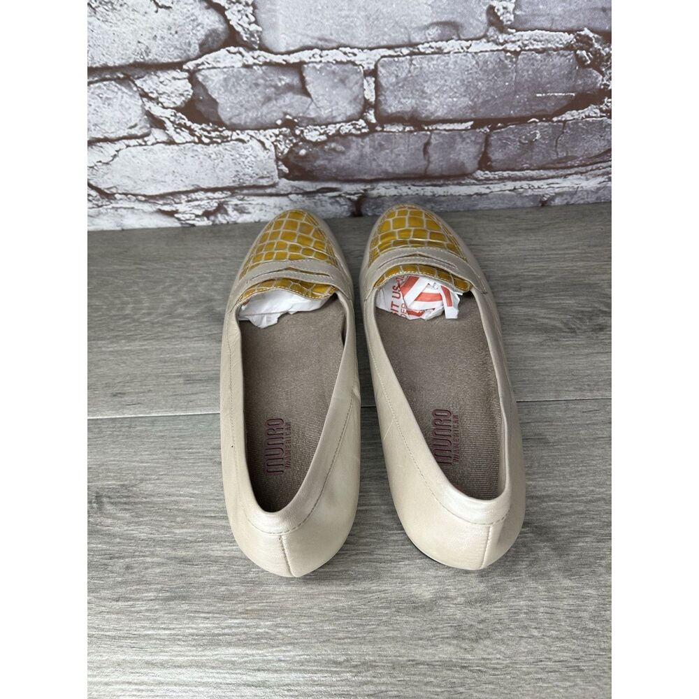 MUNRO Yellow Croc Embossed Pearl Beige Penny Loafers Shoes Women Sz 11M US/42EU - Picture 9 of 16